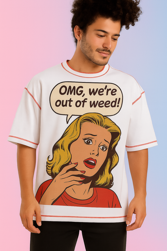 “Held Together by Threads & Threats” – Stitched Oversized Call Center Tee