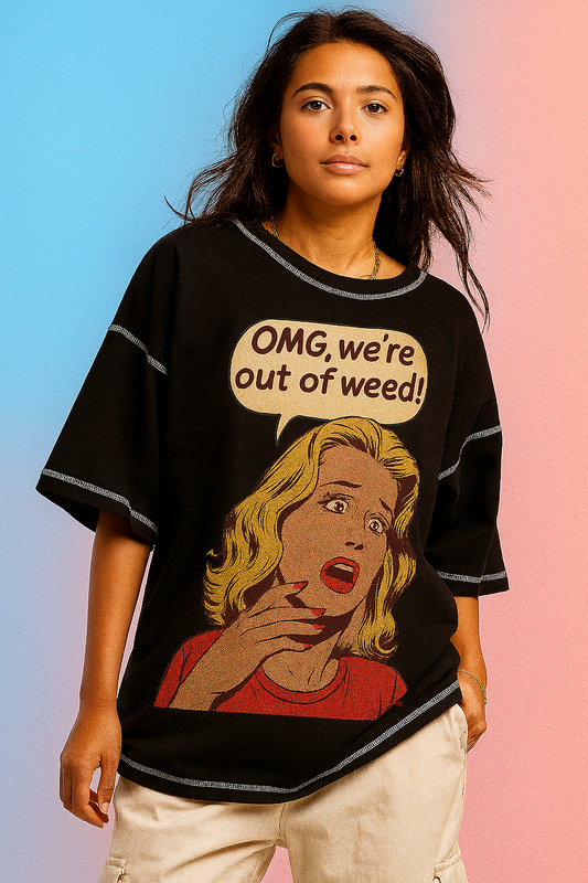 “held together by threads & threats” – stitched oversized call center tee bold edgy streetwear